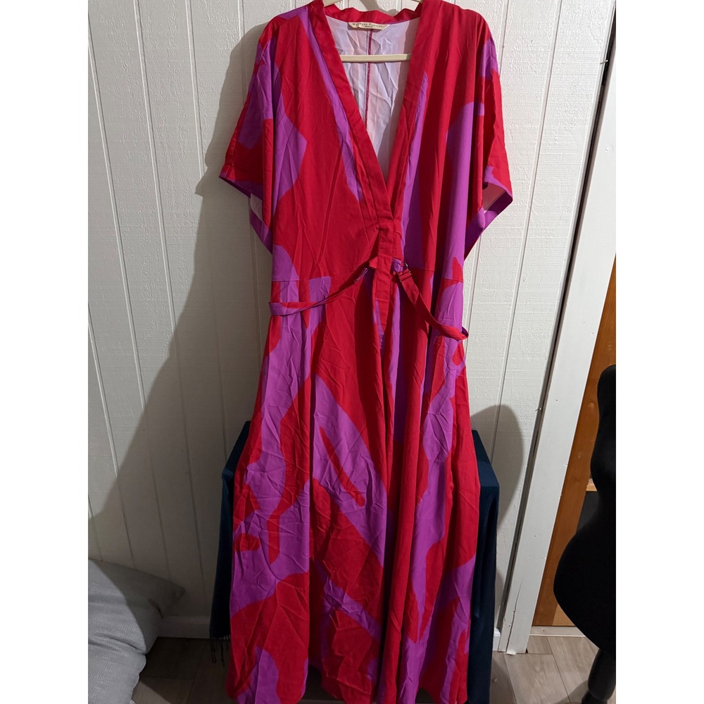 Wayward Fancies eShakti Red Purple Abstract Maxi Dress Plus Size 5X 32W